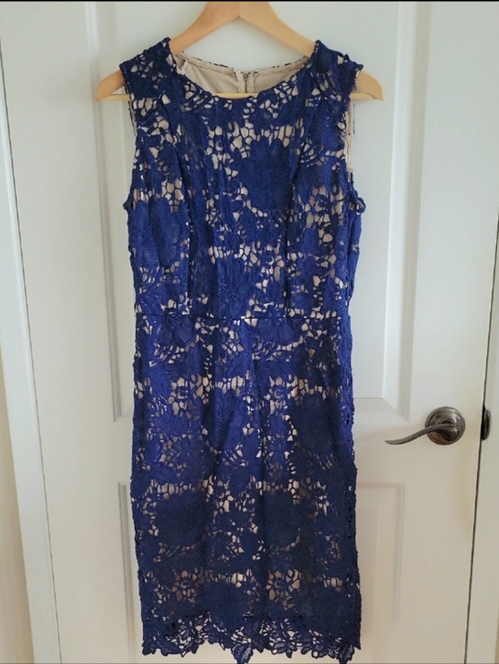 Ryan Michelle Blue Crochet Lace Sheath Dress Size Large
